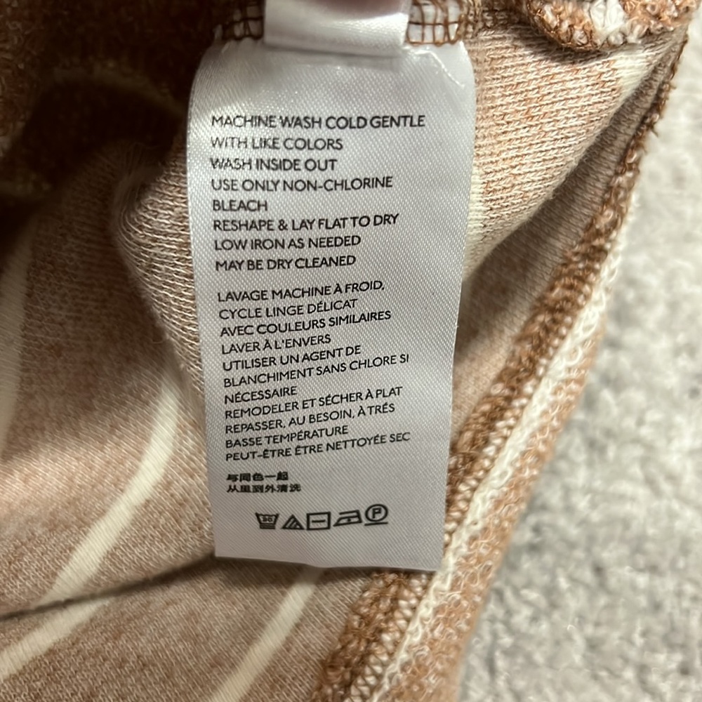 Anthropologie Striped White & Beige, Half & Half, Exposed Stitching Sweater - Picture 5 of 6